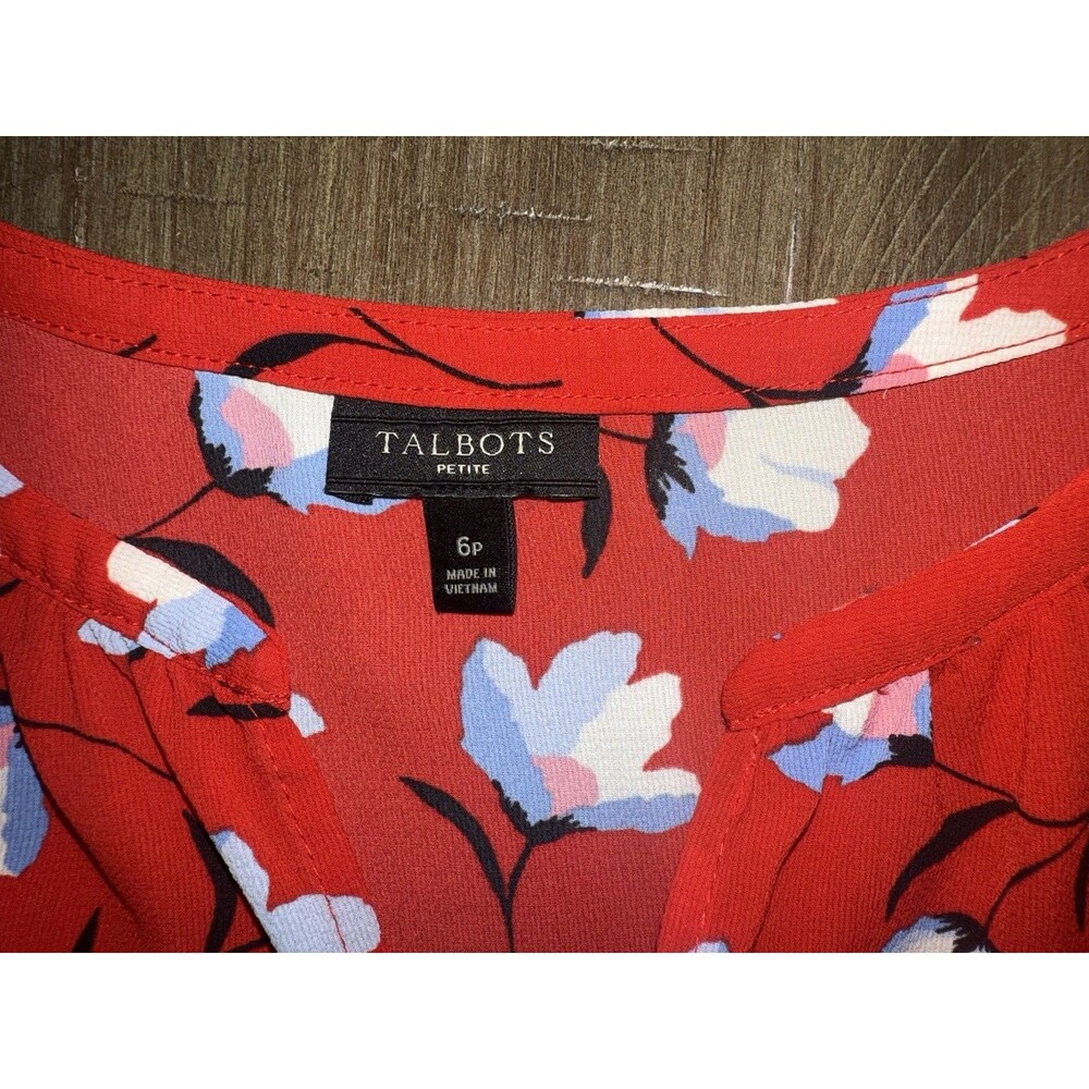 Talbots Classic Red Floral Flutter Sleeve Flounce Hem Dress Women’s Size 6P EUC - Picture 8 of 16